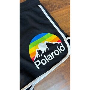 Polaroid XL Black Shorts Dolphin Cut Rainbow Graphic Tie Waist Y2K 90s Style